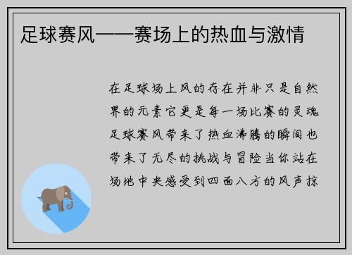 足球赛风——赛场上的热血与激情