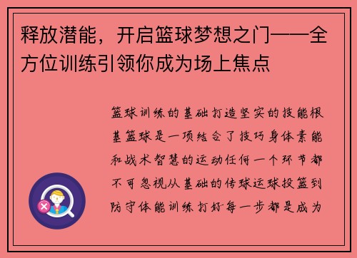 释放潜能，开启篮球梦想之门——全方位训练引领你成为场上焦点